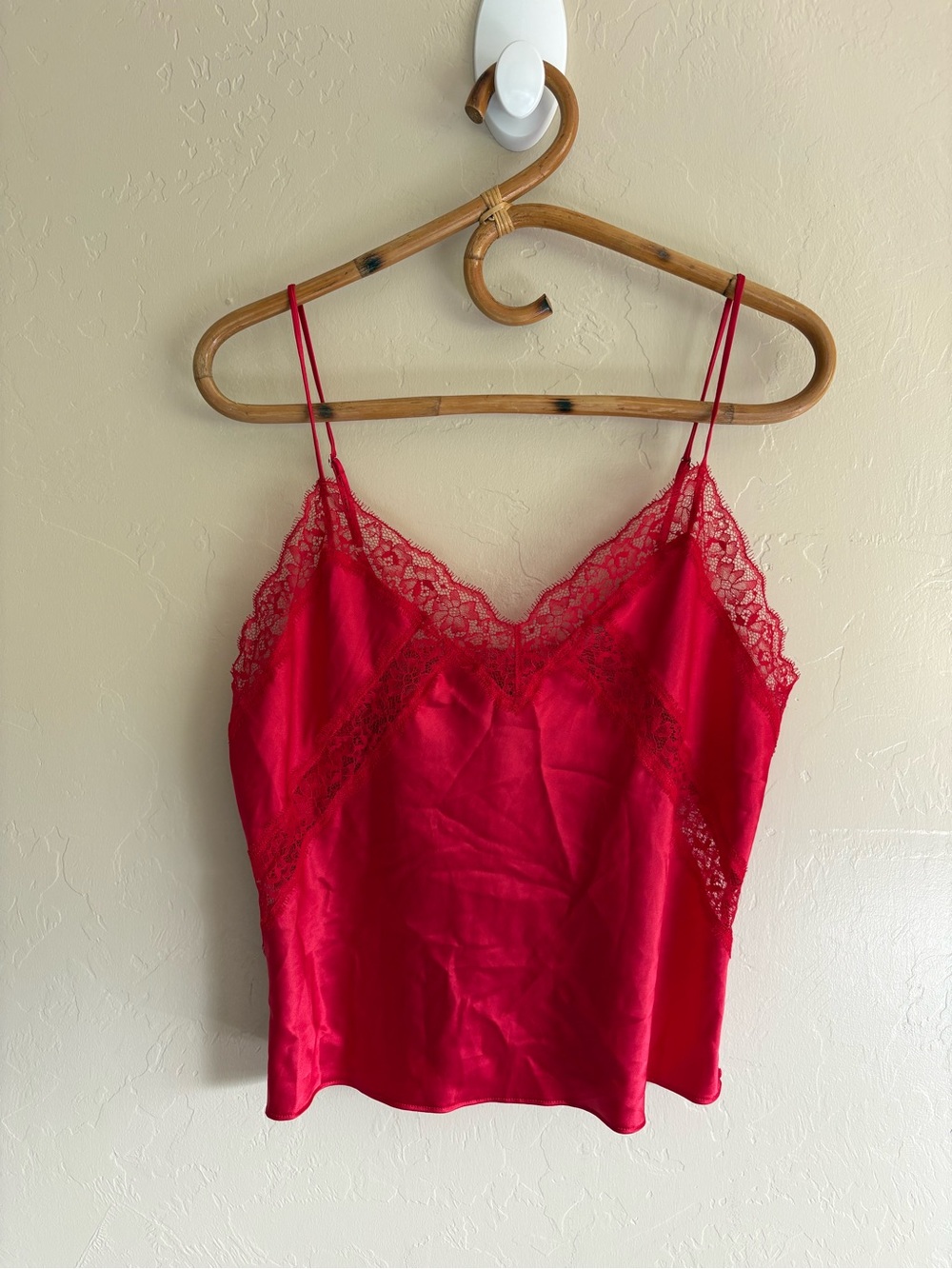 NWT Victoria’s Secret Red Satin Lace Slip Cami Lingerie Tank Top Size Large